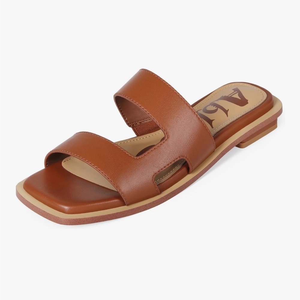 Brown Leather Slide Sandals